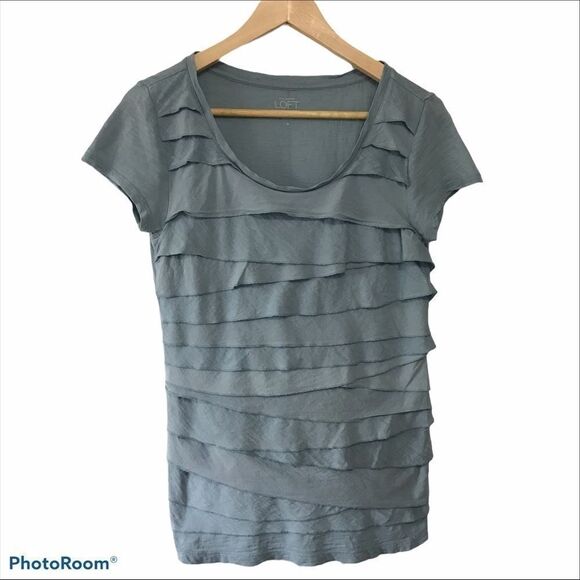 Loft Dusty Blue Layered,  Cap Sleeve Top - Small - Picture 1 of 6